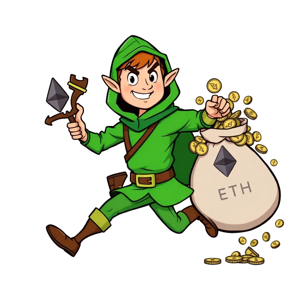 Robin Hood running with an Ethereum bag